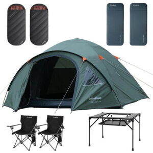 キャンプ アウトドアグッズ キャンプセット ビギナーセット 2人用 初心者セット スターターセット キャンプデビュー アウトドアチェア 一式 テント 寝袋 シュラフ 自動膨張 インフレーターマット 折