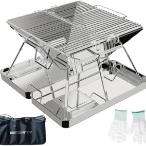 AMITSUNTOP 焚き火台 ステンレス製 コンパクト 収納袋付き