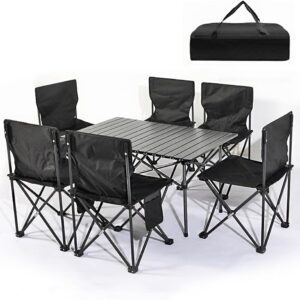 BTtime テーブルチェア 7点セット アルミテーブル ドリンクホルダー付