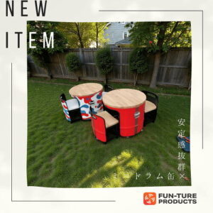 ミニドラム缶テーブルチェア ミニドラム缶 テーブルセット イスセット チェアセット アウトドア リメイク家具 DIY家具 アウトドアテーブル おしゃれ キャンプ オリジナルブランド アイアン家具 2人