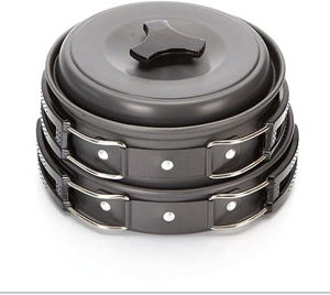 1-2人用アルミキャンプクッカーセット 折りたたみハンドル ポータブルアウトドア調理器具